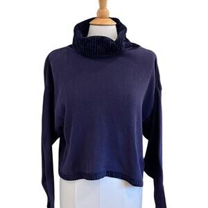 Cousin Johnny Royal Purple Long Sleeve Turtleneck Sweater, Mixed Textures, L